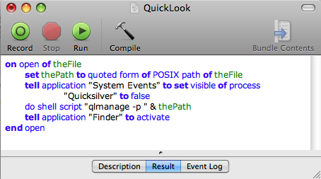 An AppleScript-based Quick Look Action for Quicksilver.