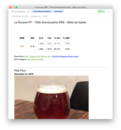 The BiÃ¨re de Garde as it appear in Evernote.